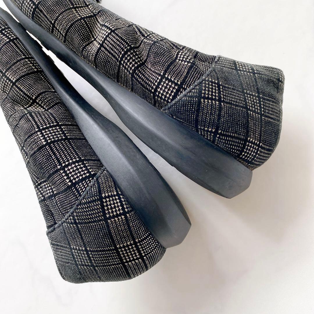 卑弥呼 ふかふかスニーカーパンプス グレンチェック リボン ブラック23.5cm