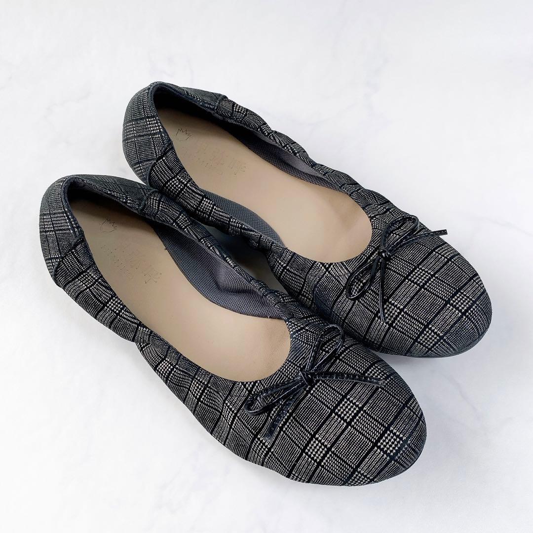 卑弥呼 ふかふかスニーカーパンプス グレンチェック リボン ブラック23.5cm