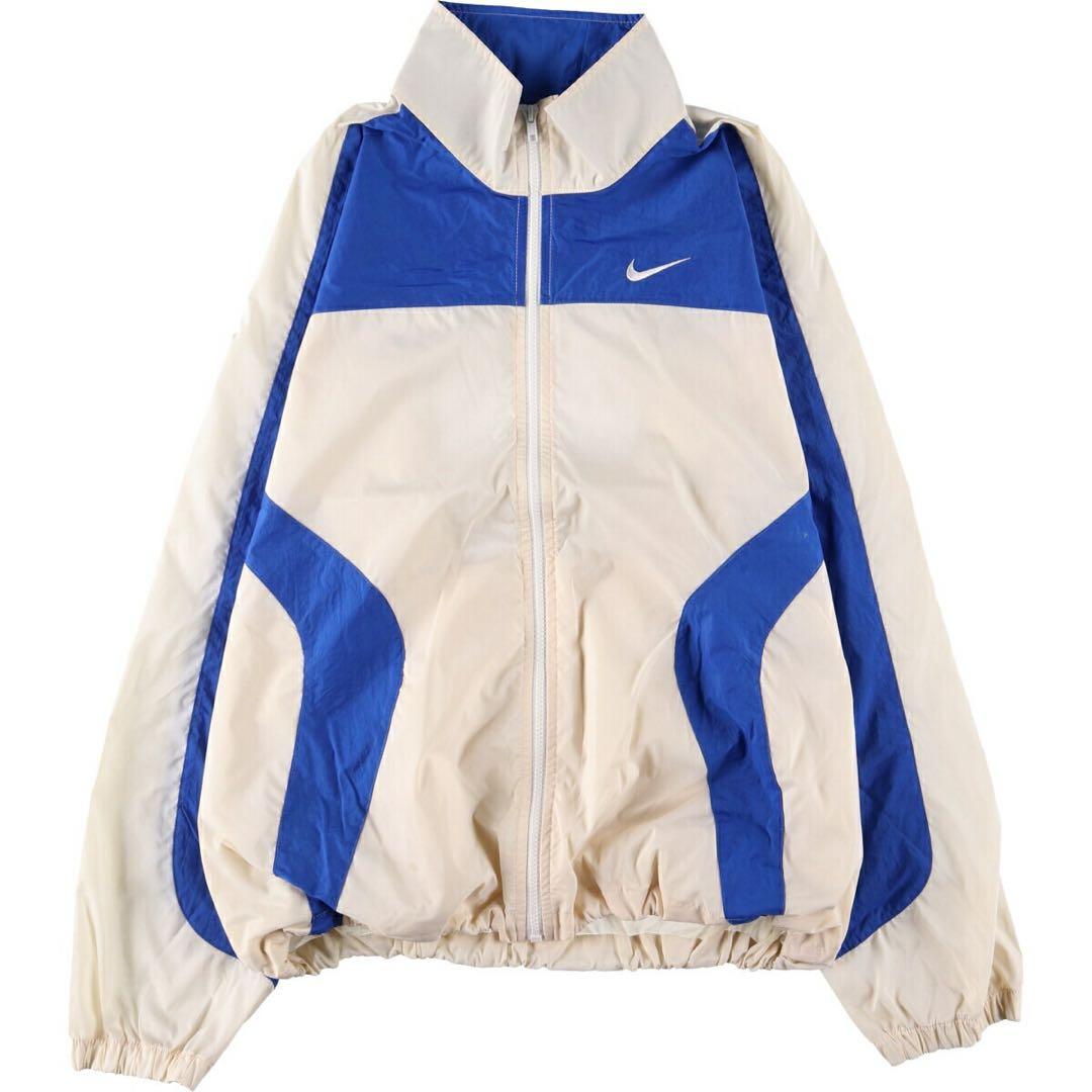 【希少XXL】ナイキ ナイロンジャケット 白 青 刺繍ロゴ90's 銀タグ