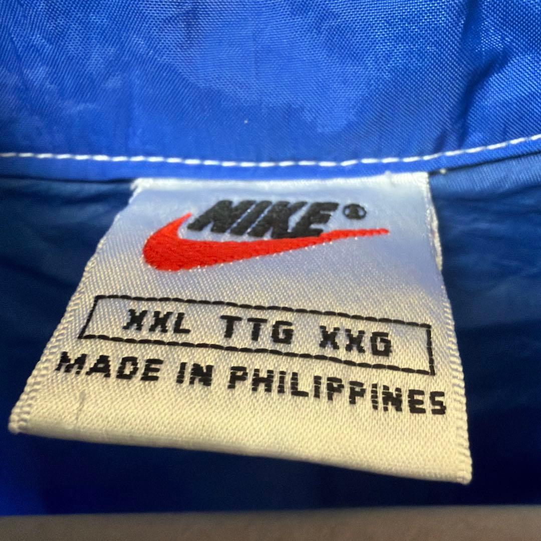 【希少XXL】ナイキ ナイロンジャケット 白 青 刺繍ロゴ90's 銀タグ