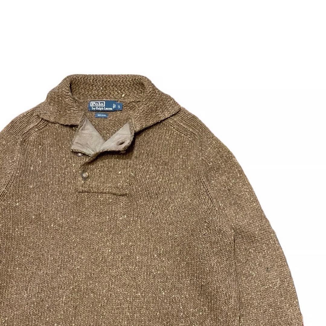 【L】ポロ・ラルフローレン ウール ニット セーター 90s 茶色 ブラウン