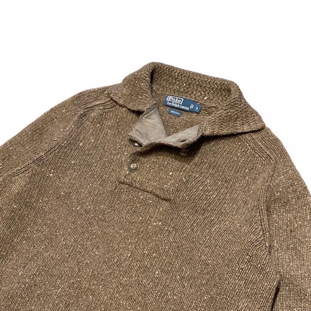 【L】ポロ・ラルフローレン ウール ニット セーター 90s 茶色 ブラウン