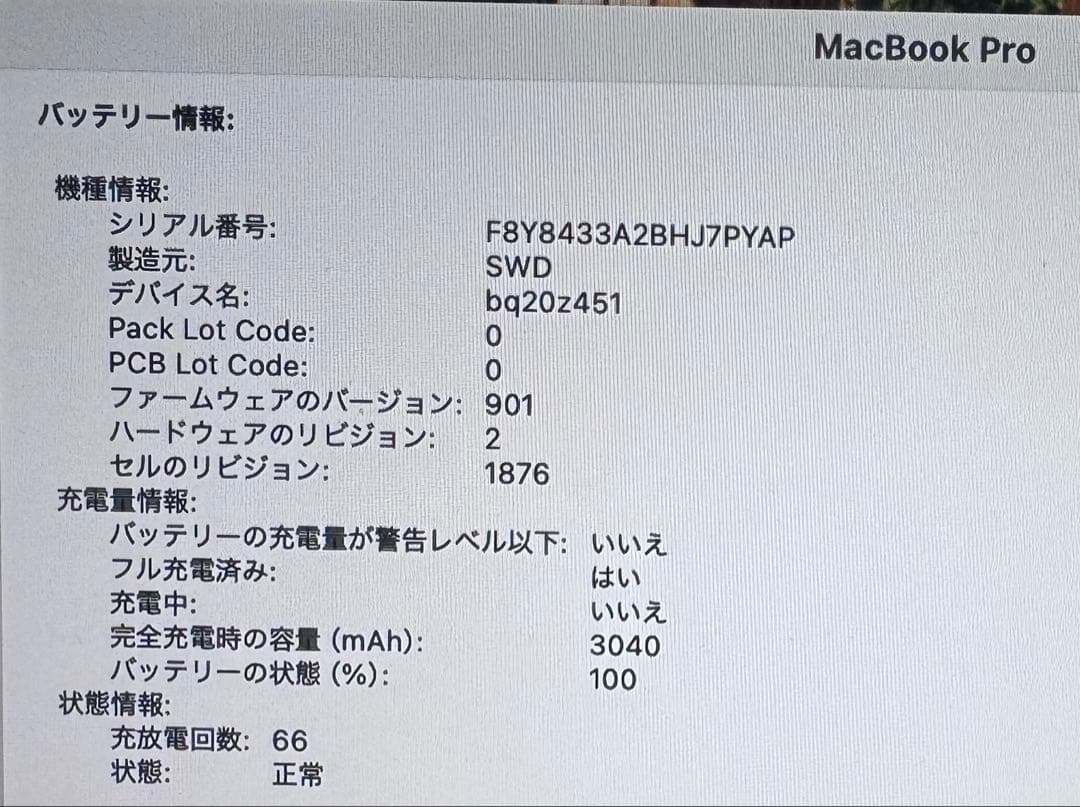 MacBook Pro 13.3インチ 256GB 2018年