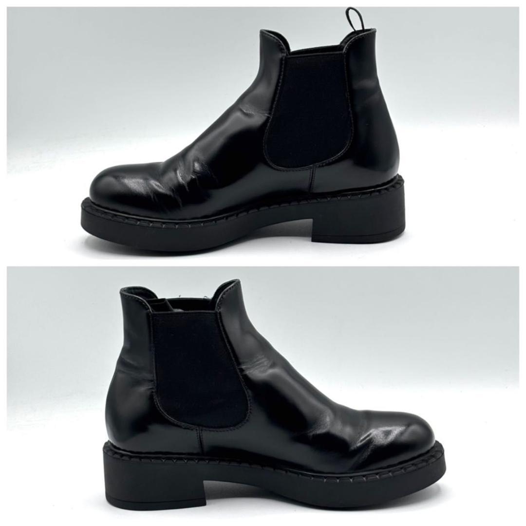 保存箱袋付 人気 プラダ サイドゴア ブーツ 23.5㎝ チョコ 黒 レザー