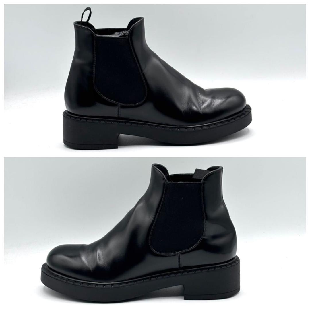 保存箱袋付 人気 プラダ サイドゴア ブーツ 23.5㎝ チョコ 黒 レザー
