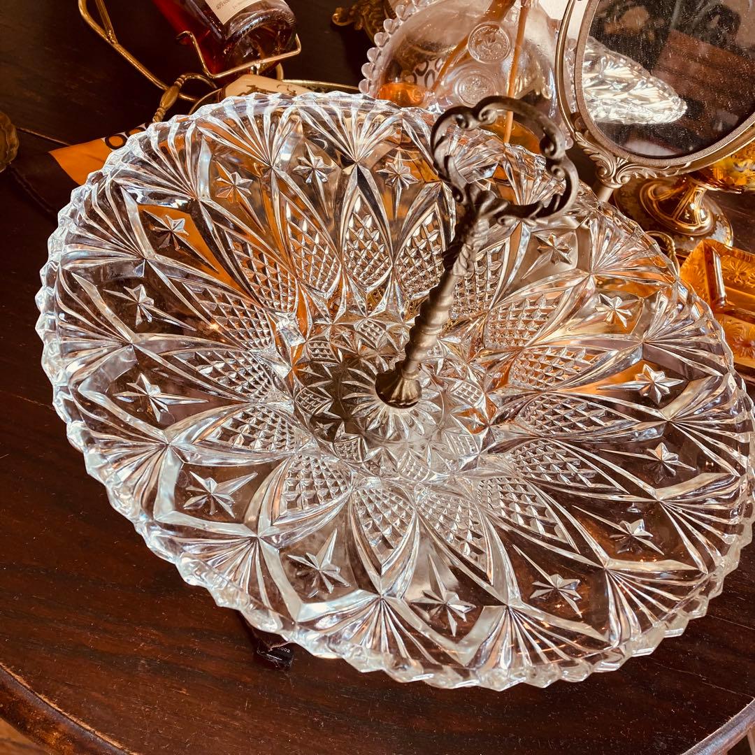 湯布院アンティーク イタリア クリスタルガラス キャンディフルーツ トレイ 真鍮