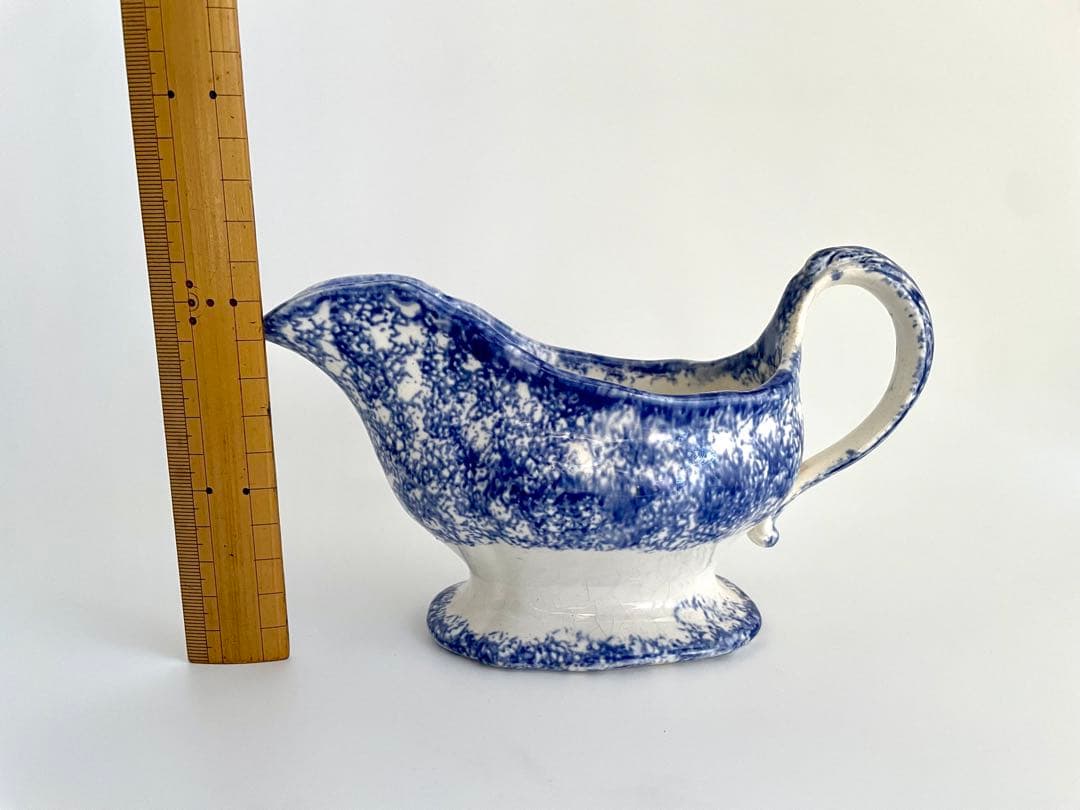 イギリス アンティーク 陶器製 青白のクリーマー