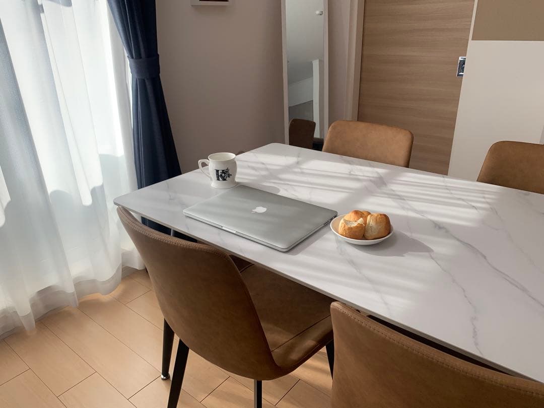 【4脚セット】キャメルレザーダイニングチェア4点セット