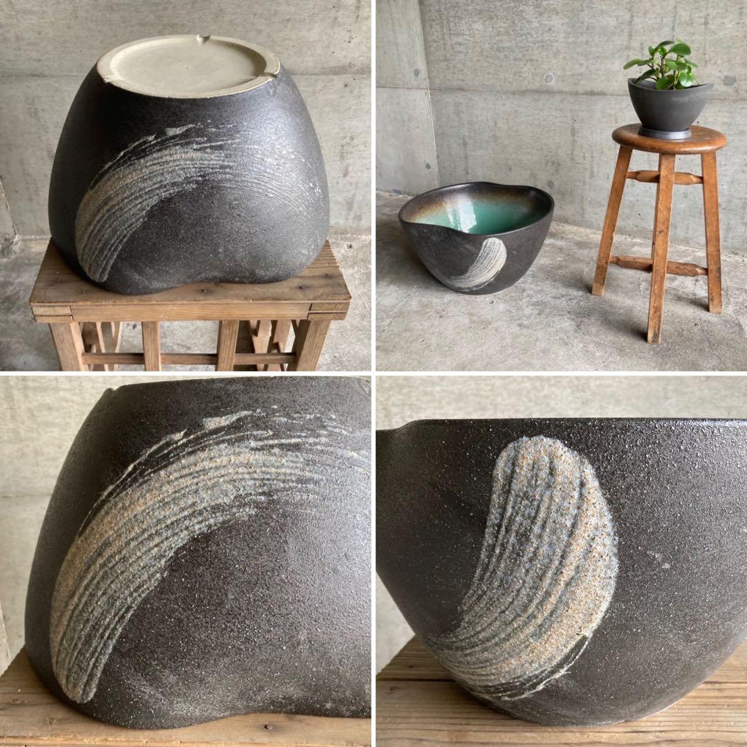 信楽焼 睡蓮鉢 めだか鉢 金魚 水鉢 植物 花器 大型 深鉢 緑色 和風 陶器