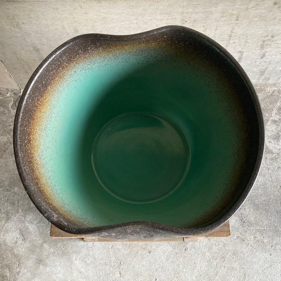 信楽焼 睡蓮鉢 めだか鉢 金魚 水鉢 植物 花器 大型 深鉢 緑色 和風 陶器