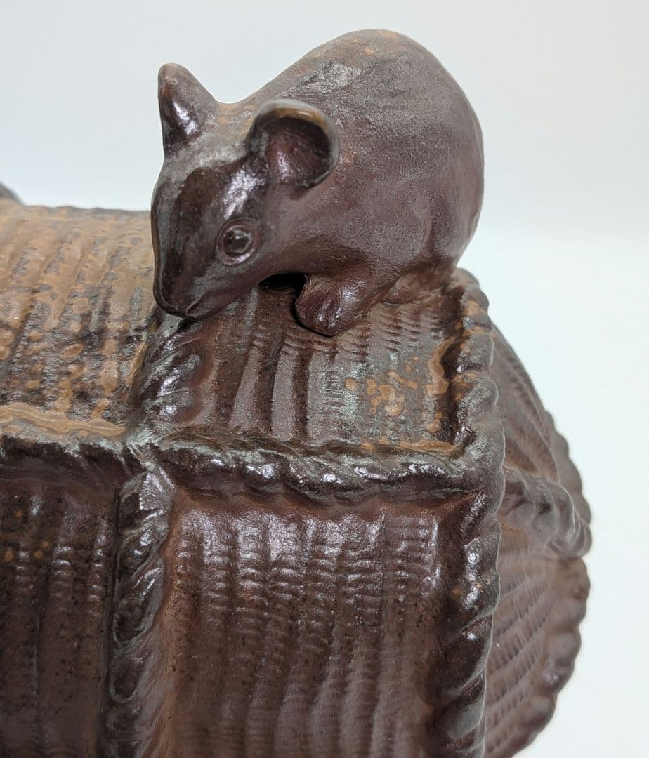 【直しあり】武用君彦 備前焼 干支置物「丙子」 共箱共布 子年 ネズミ 鼠 在銘