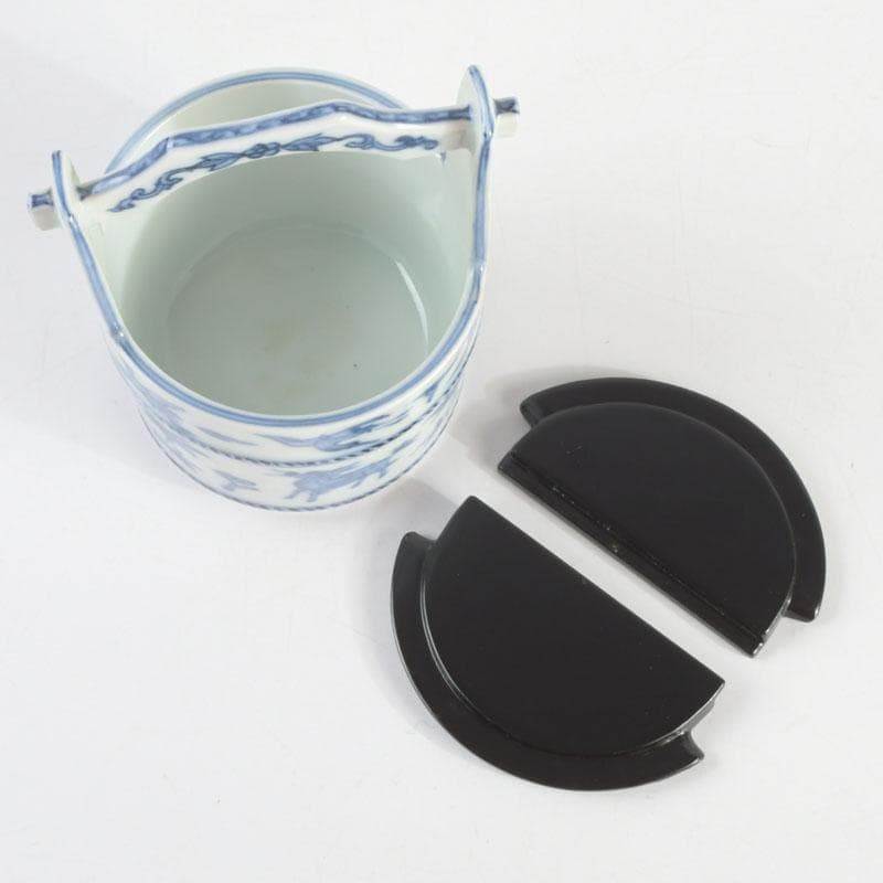 茶道具　平安和峰作　染付　花草神獣文　手桶茶入　共箱　V　9485