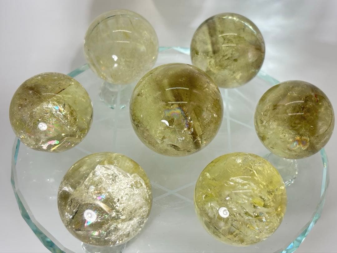 天然石　金運　アイリスシトリンスフィア　七星陣　虹入り　台座付き(特大)