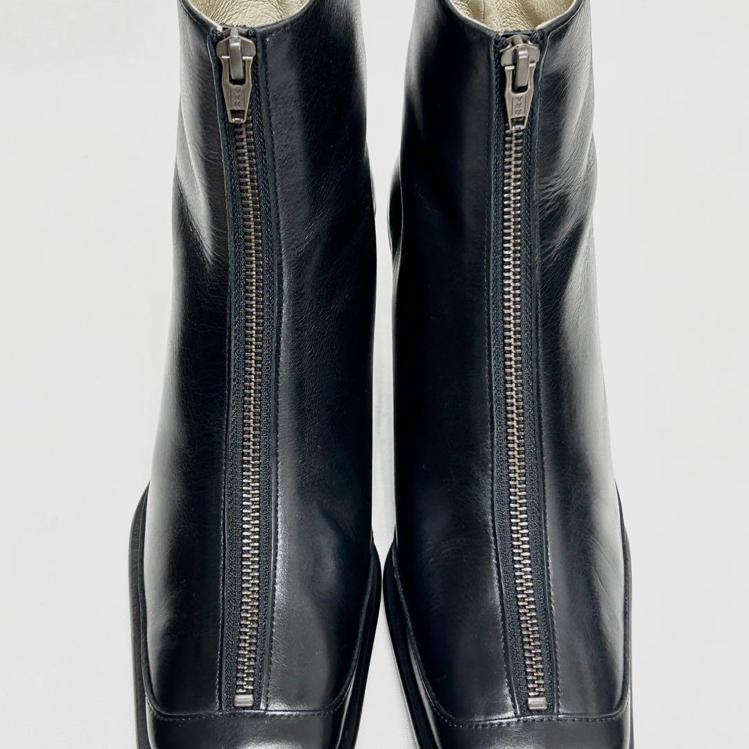 ■定5.3万 アンチショルド ショートブーツ 38 24〜25 黒 スクエアトゥ