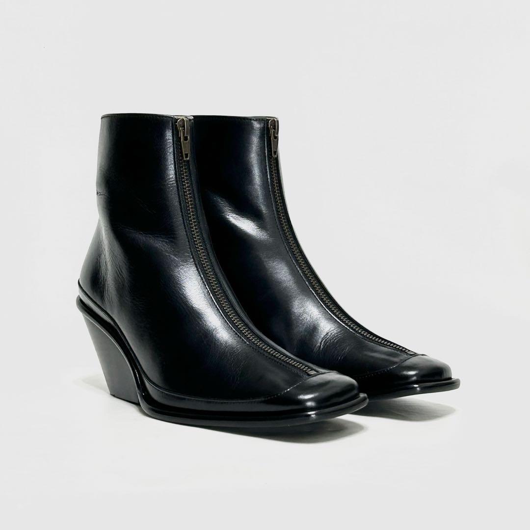 ■定5.3万 アンチショルド ショートブーツ 38 24〜25 黒 スクエアトゥ