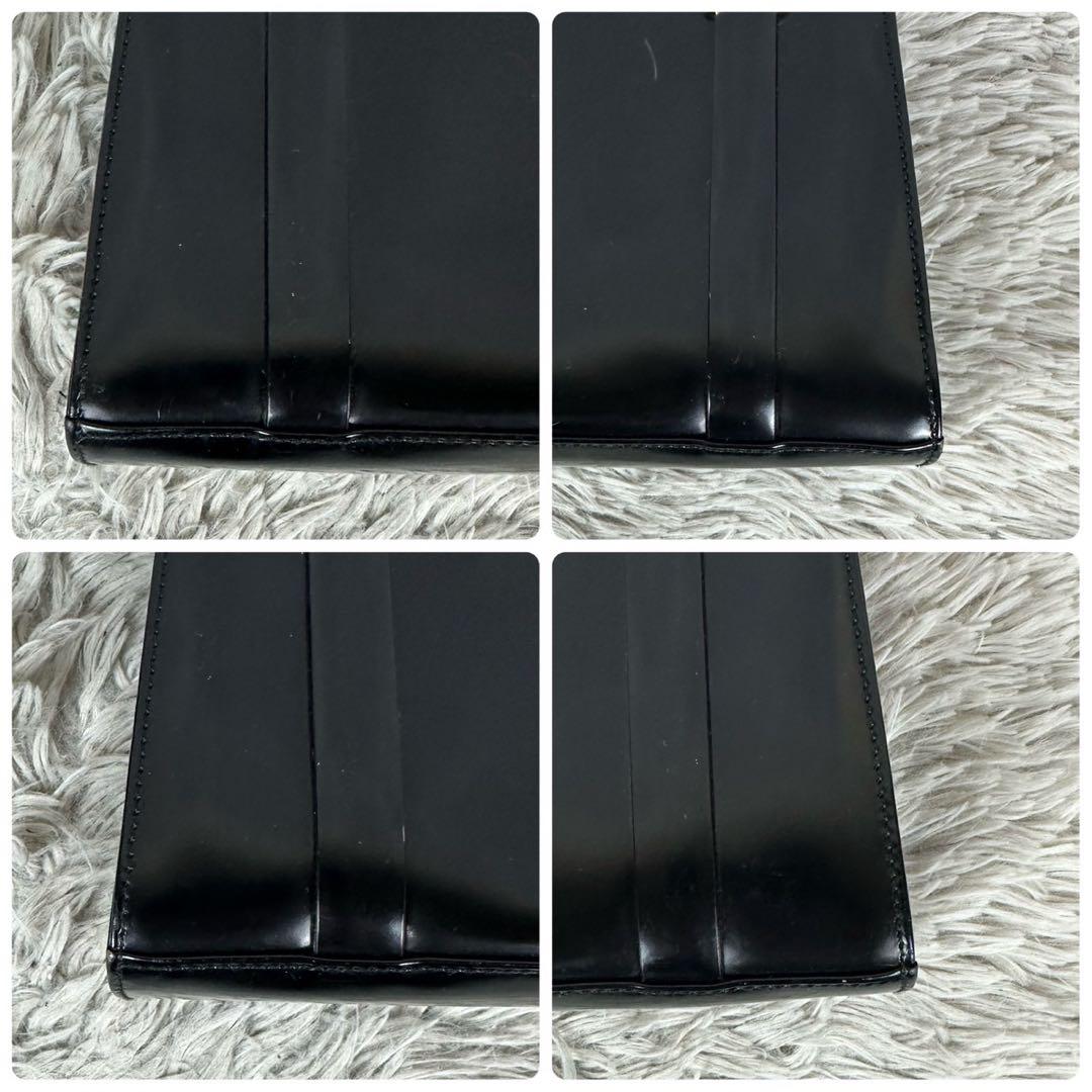 美品 グッチ レザー ショルダーバッグ がま口 ロゴ型押し パテント ブラック