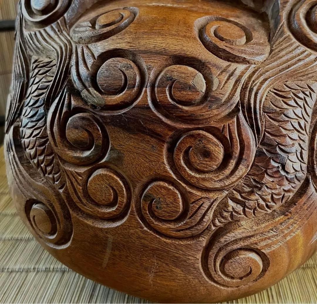 仏教美術 上級 細密 古木 龍彫り 玉鱗 職人手彫り 時代 木魚 本体