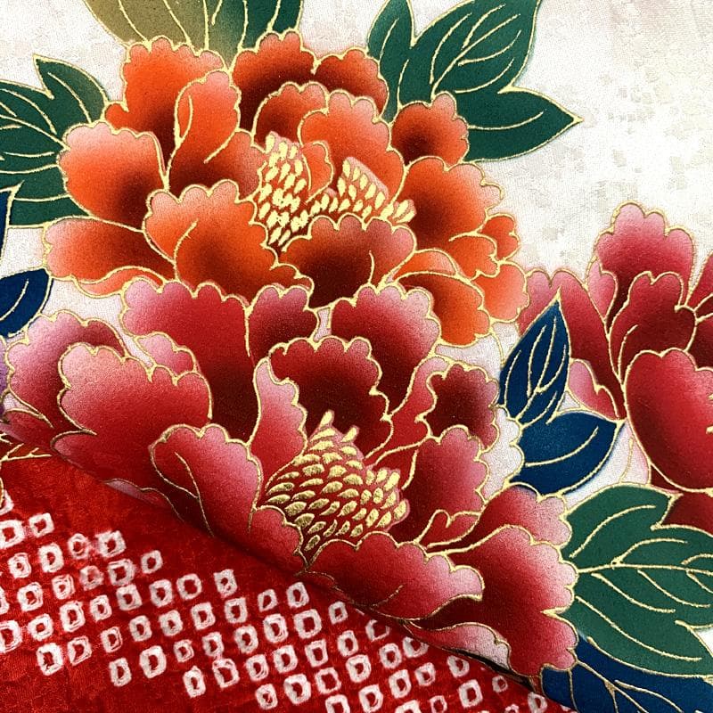 512ag35□七五三 七歳 女児 着物&袋帯 花車 絞染め 白赤□状態良好