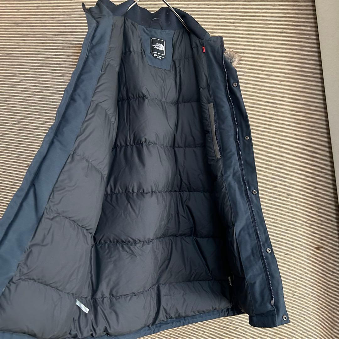 ノースフェイスダウンジャケット モッズコートネイビーフェイクファーハイベントF4