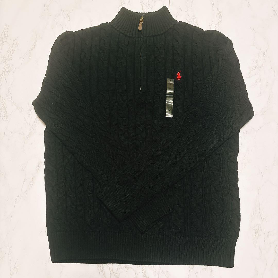 【新品未使用】POLO ラルフローレン メンズ ハーフジップ ブラックM