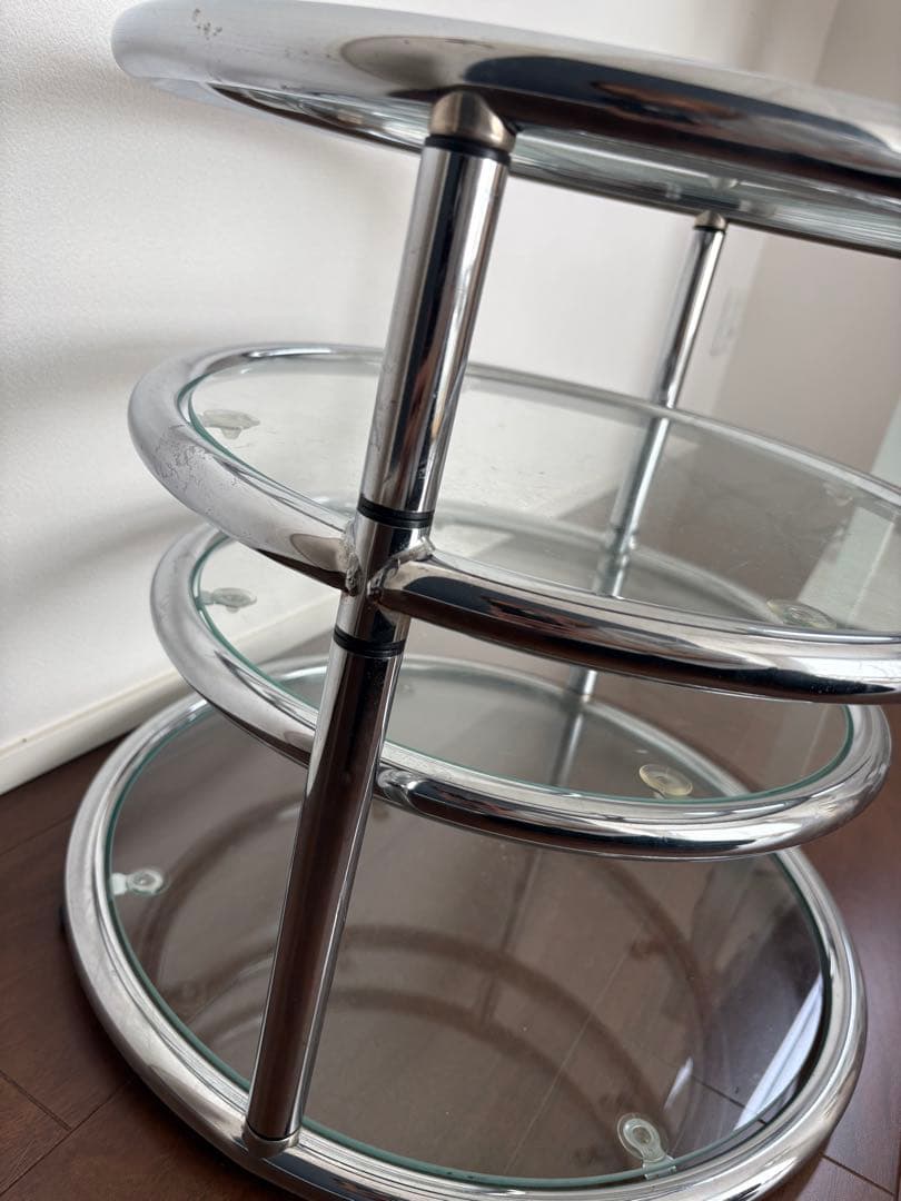 ミッドセンチュリー ラウンドテーブル 4段 サイドテーブル ガラステー