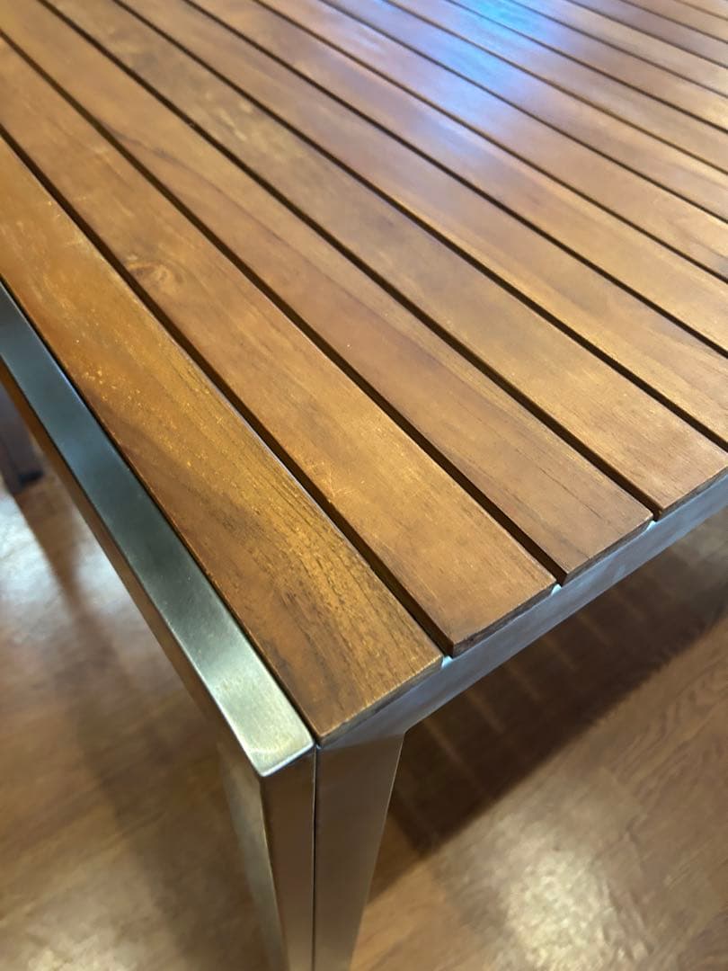 【美品】タカショー｜ガーデンテーブル｜チーク&ステンレス（チェア2個付）