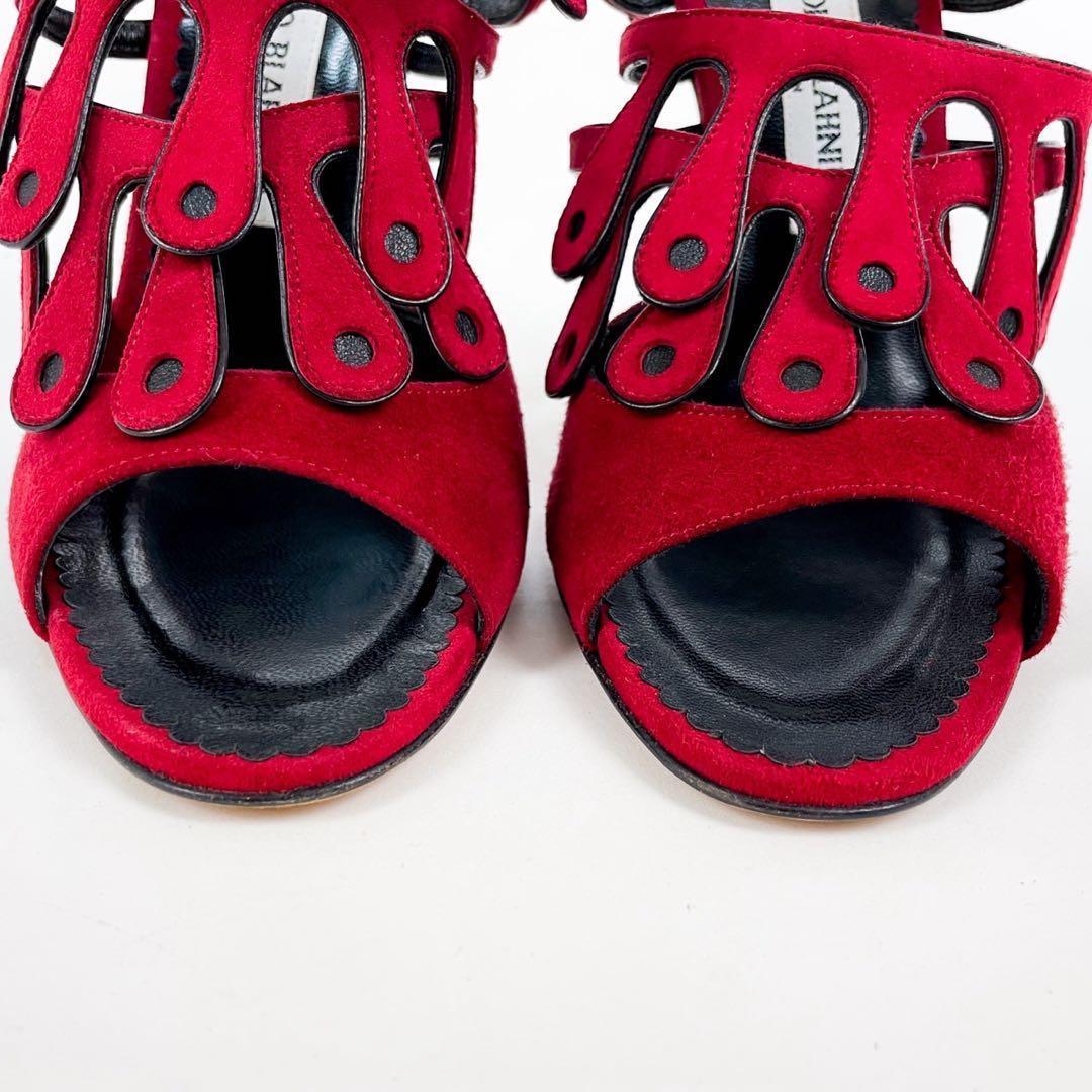 極美品 希少デザイン マノロブラニク ハイヒール ミュール パンプス レッド