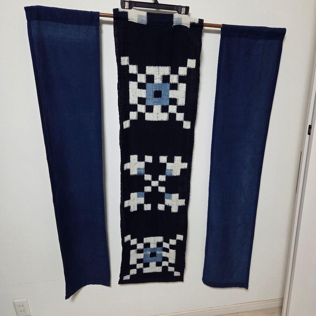 ハンドメイド　刺し子　久留米絣　暖簾　一点物　3幅