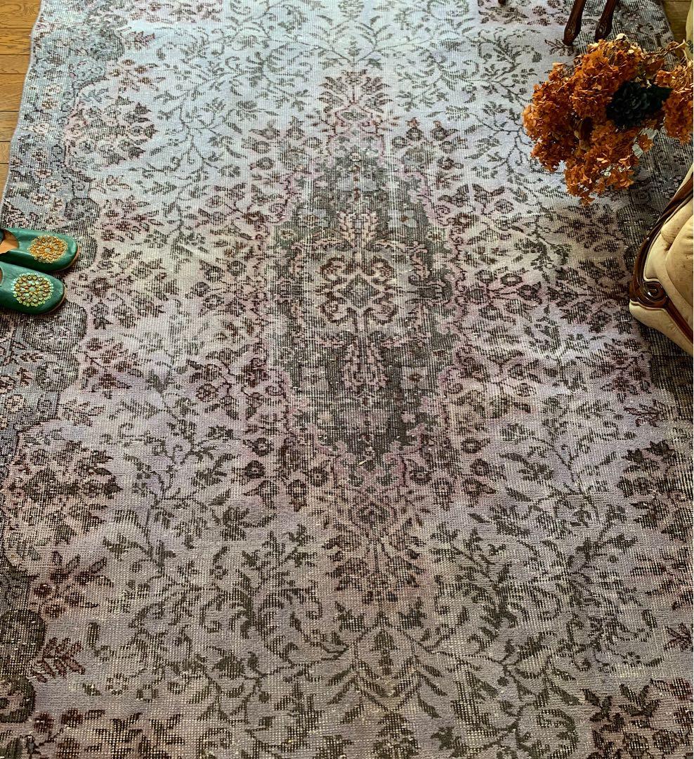 超大判　260×171 オーバーダイ ラベンダー　トルコヴィンテージラグ　グレー
