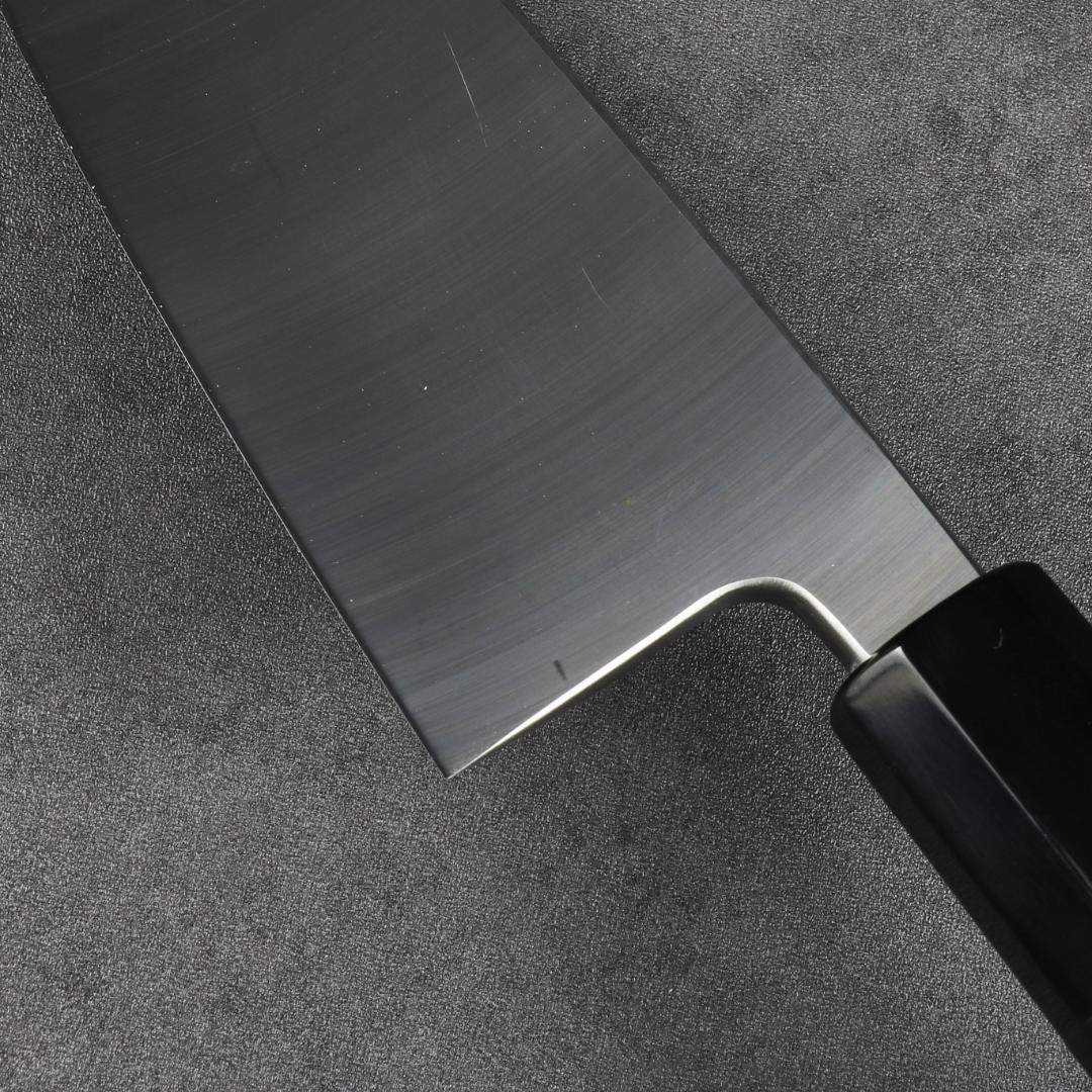 6943 出刃包丁 5寸 刺身包丁 本出刃 和包丁 黒檀黒水牛角二本銀巻八角柄