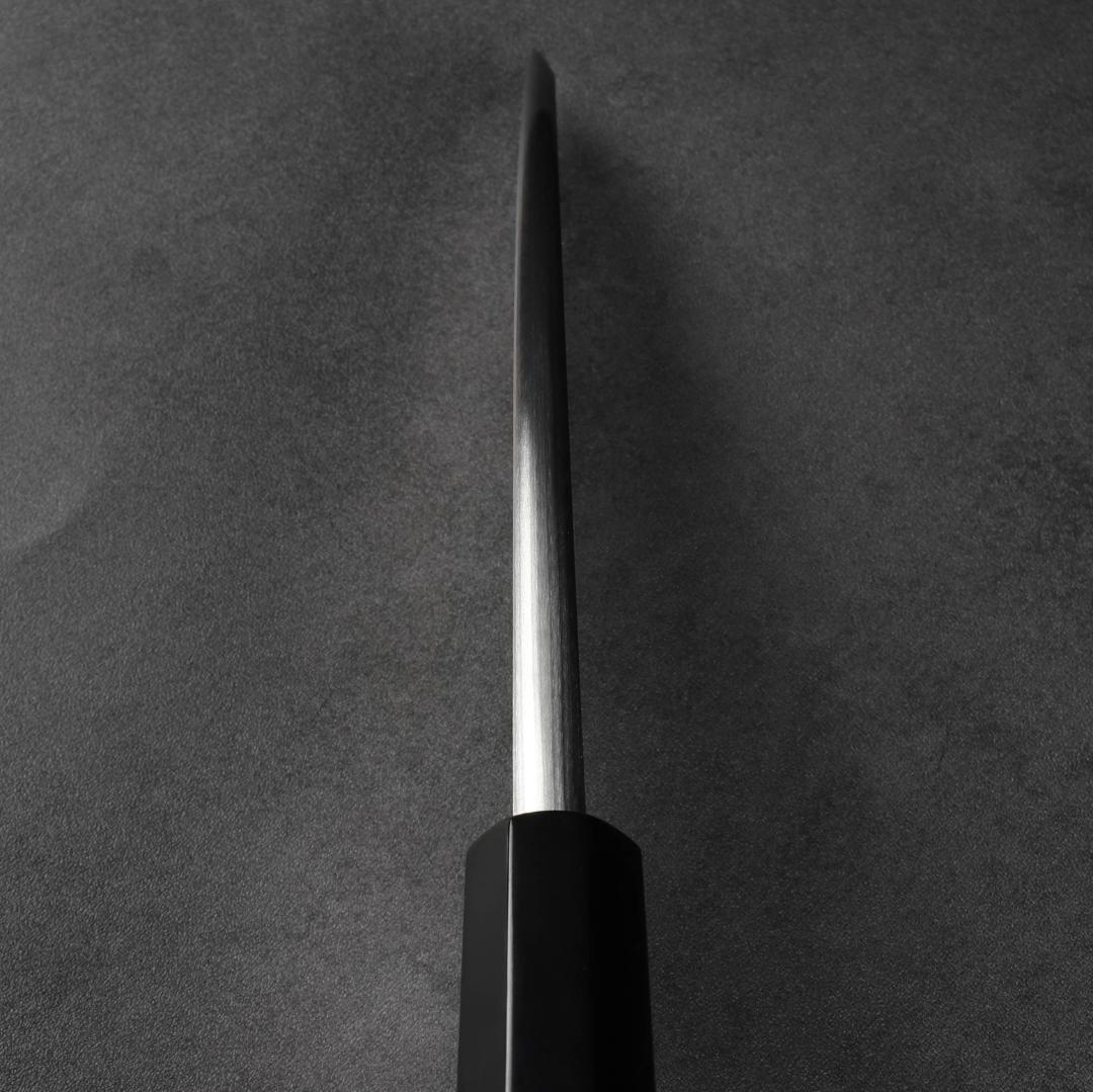 6943 出刃包丁 5寸 刺身包丁 本出刃 和包丁 黒檀黒水牛角二本銀巻八角柄