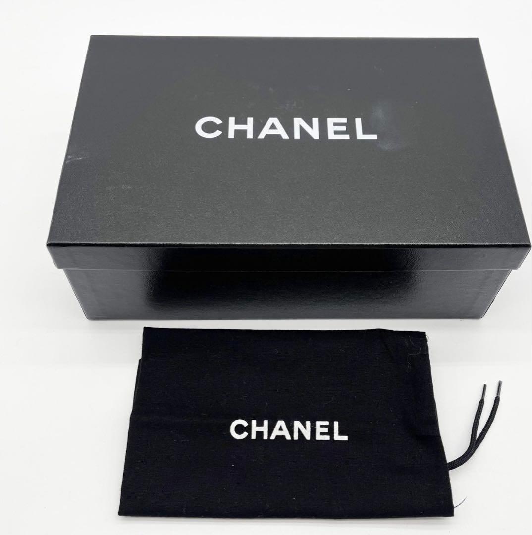 CHANEL サンダル ブラック レザー 37.5 箱・保存袋付き
