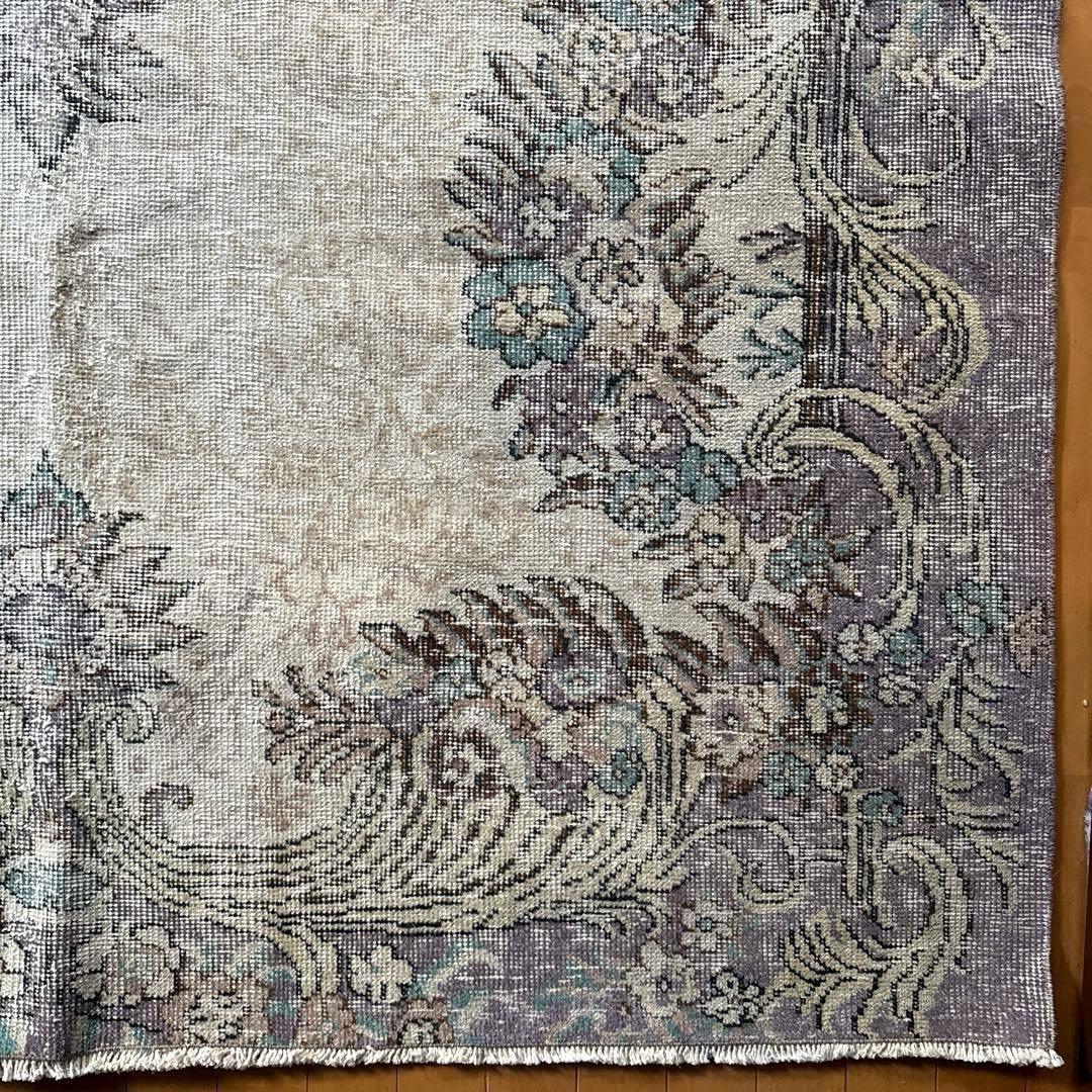 超大判169×274レアくすみラベンダー×クリーム　トルコヴィンテージラグ