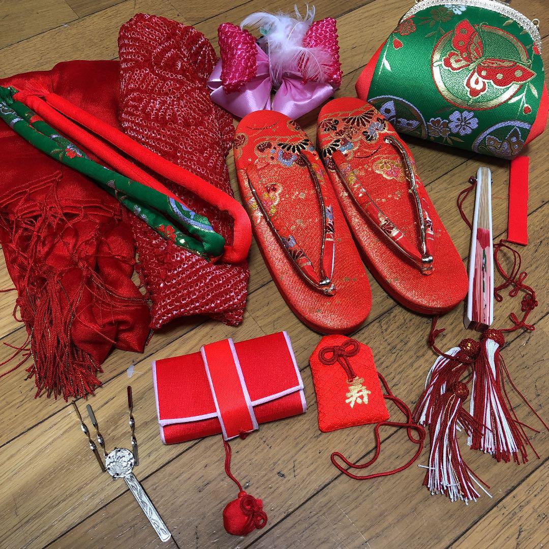 オススメ！絞り　金糸　こづち柄　赤　15点セット