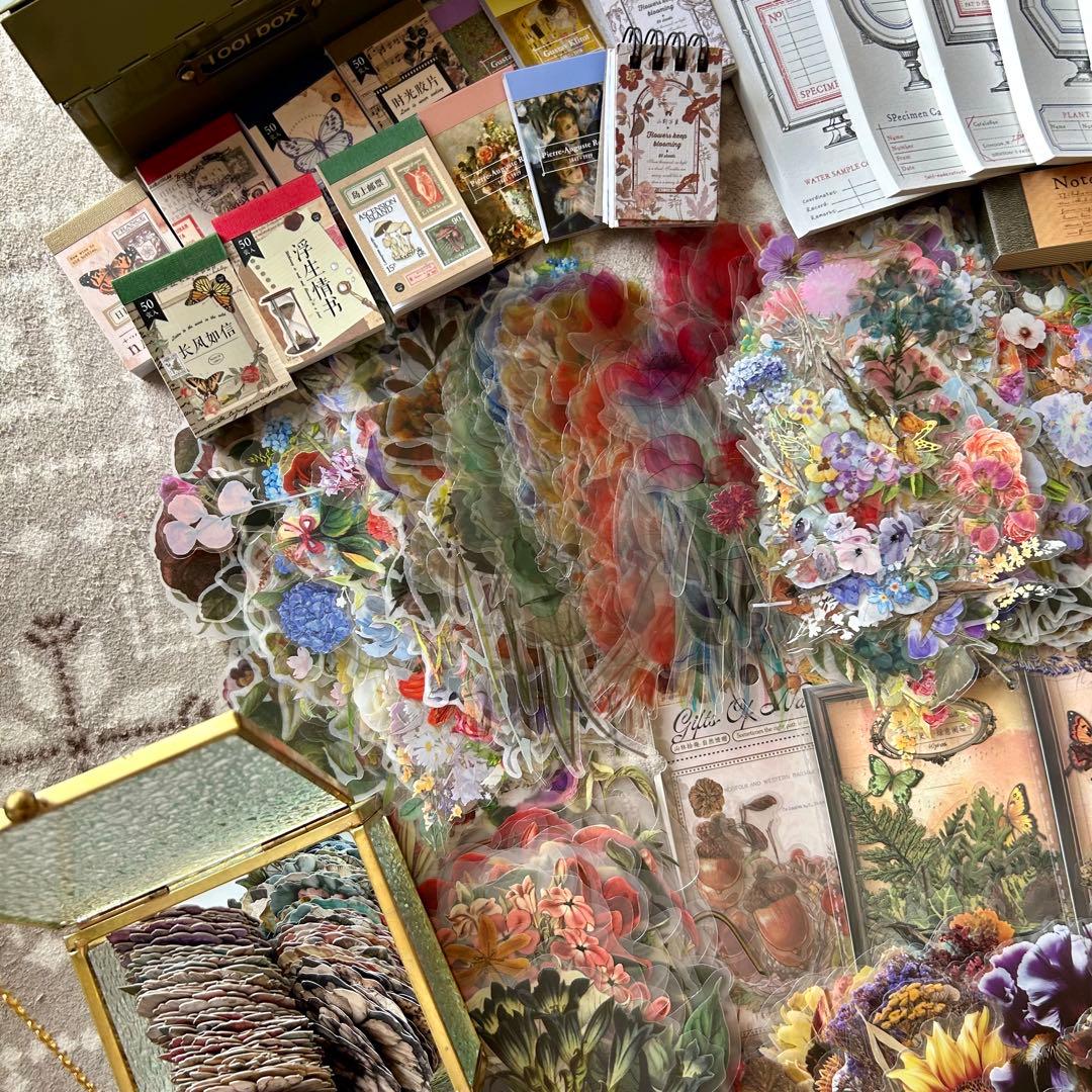 大量 紙モノ コラージュ素材まとめ売り レア シール 洋書 スタンプ マステ