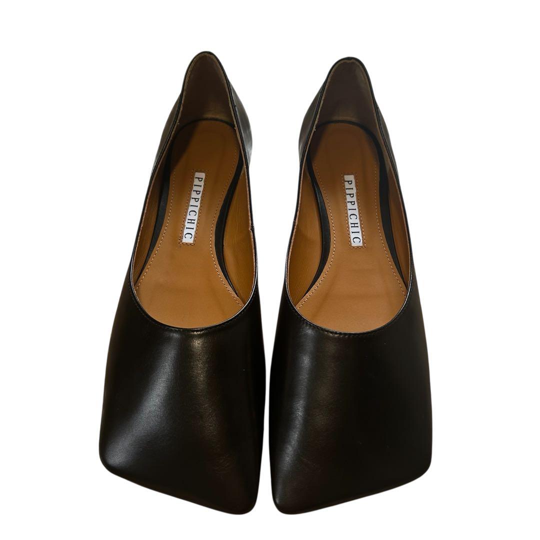 【超美品】ピッピシック LINDA 定番黒 スクエアトゥ フラット24.5