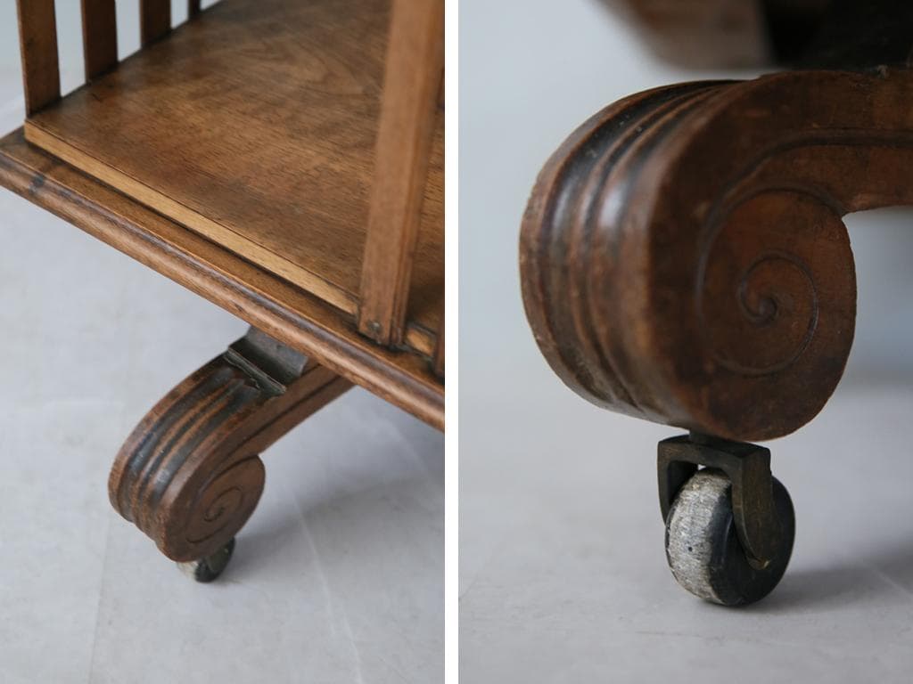 英国アンティーク回転式ブックシェルフ/木製本棚/飾り棚/花台/食器棚(90-37