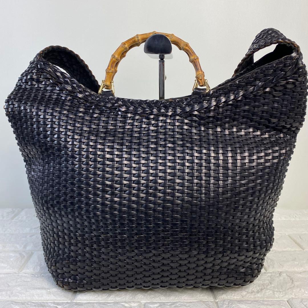 GUCCI グッチ カゴバッグ バンブー 2WAY 編み込み レザー ブラック