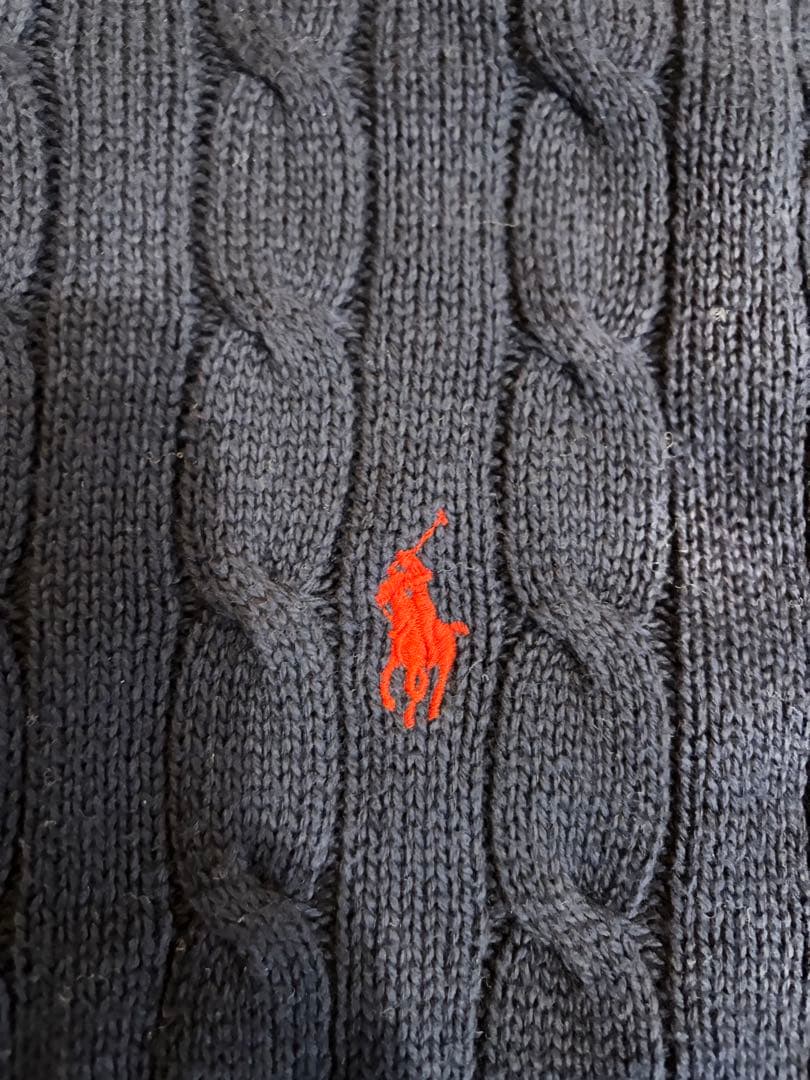 【試着のみ】ポロラルフローレン タートルネックケーブルニット ポニーS ネイビー