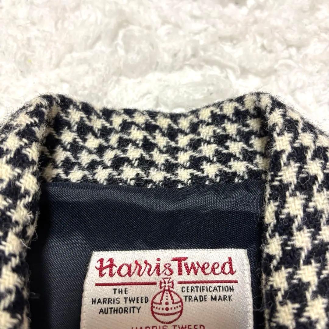 【未使用級】ハリスツイード 千鳥格子 クルミボタン ショールカラー ベスト LL