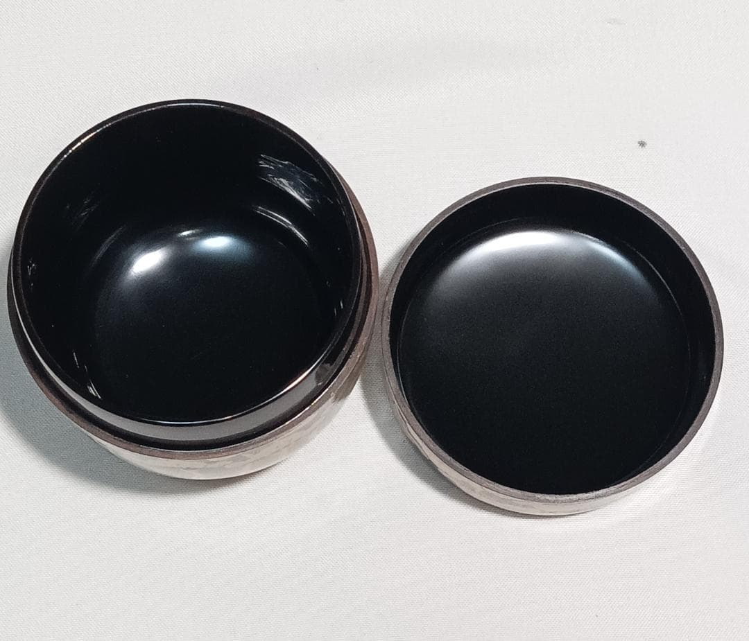 茶道具　蒔絵師政峰作　黒漆塗松並木蒔絵中棗　美品！！