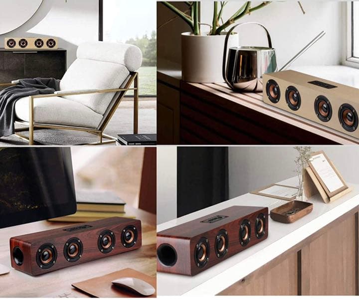 Bluetoothスピーカー PC サウンドバー 木製 マイク内蔵 ワイヤレス