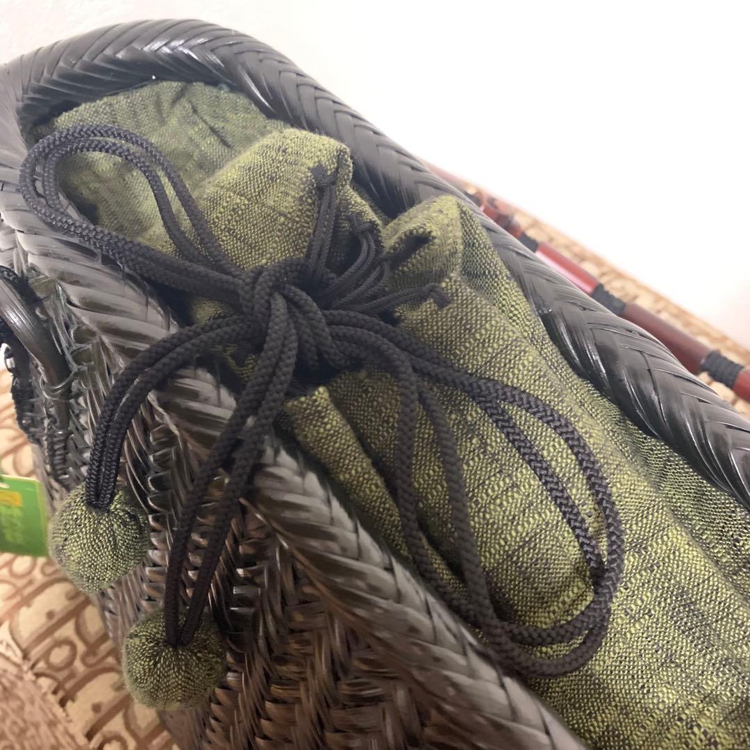 竹巧彩　竹　籠バッグ　カゴバッグ　内布あり　巾着　新品　黒　和装小物　縦横網代