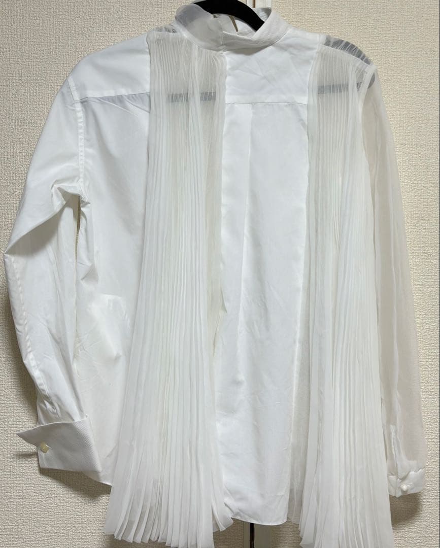 sacai サカイ ハイネックオーガンジープリーツシャツ ホワイト