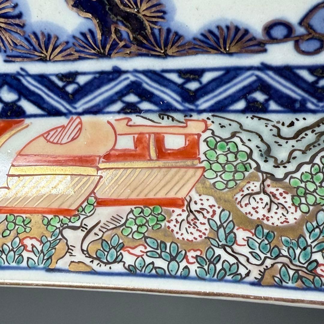 幕末〜明治期　上手　色絵風景画長皿　五客　絢爛豪華　緻密な絵付　古器を楽しむ