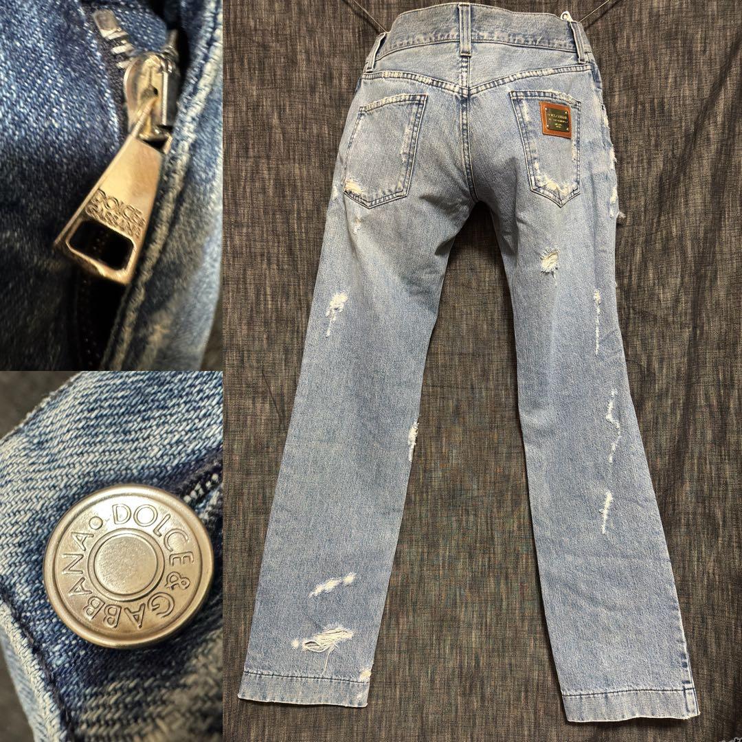 DOLCE&GABBANA ハードダメージ加工　デストロイデニム　ジーンズ　ロゴ
