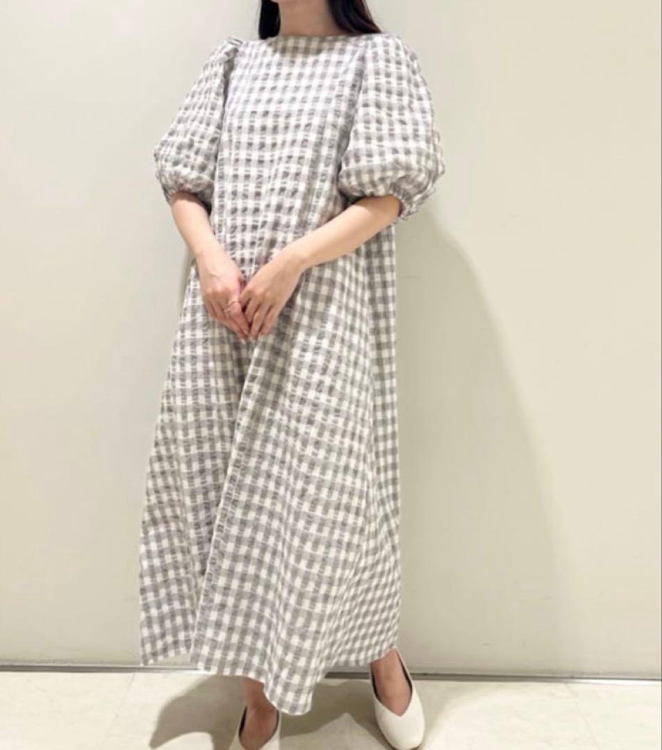 ジェラートピケ ギンガムチェックドレス　ワンピース　マタニティー　グレー