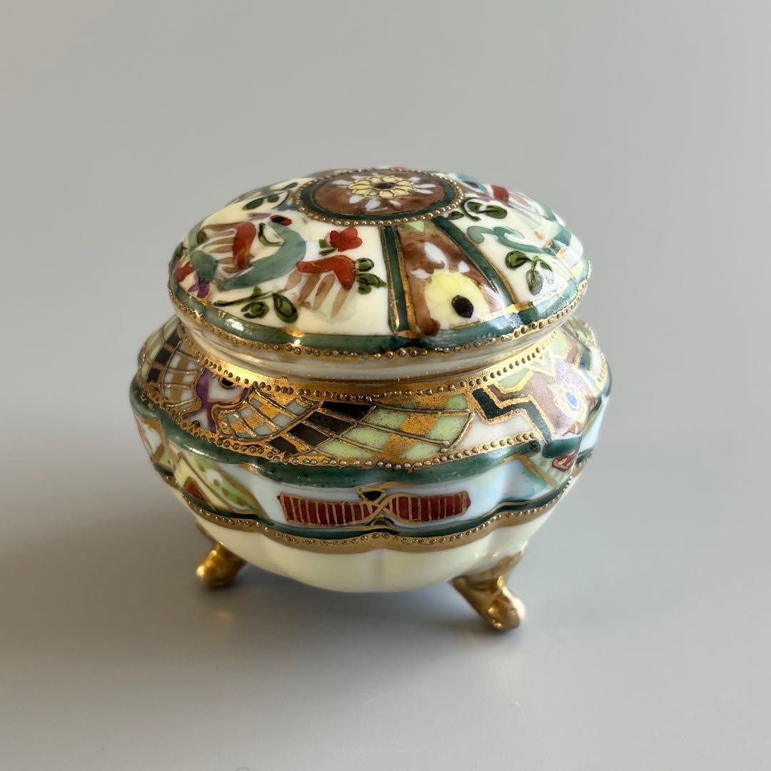 アンティーク　オールドノリタケ　マルキ印　金彩三つ脚蓋物　ボンボニエール⚫︎稀少品