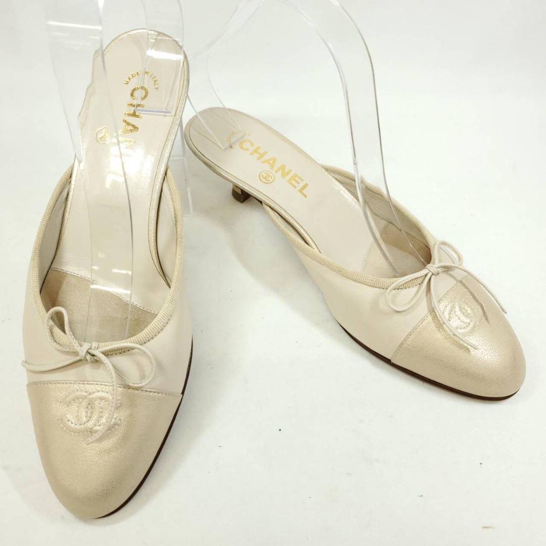 シャネル　ココマーク　ミュール　箱付き　ベージュ　EU37.5　イタリア製