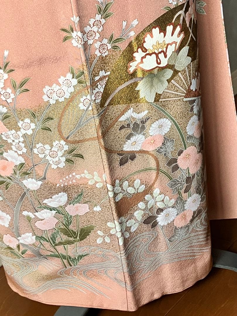 美品 雅な扇と四季草花の訪問着と長襦袢セット